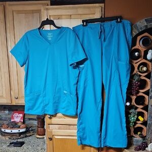 Cherokee Workwear Revolution Teal Blue Scrubs Scrub Set